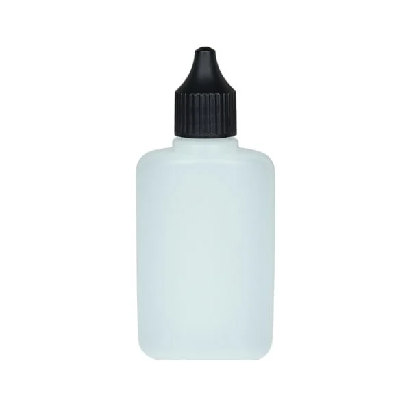 Liquid Flasche oval flach 50 ml aus PET mit Tropfspitze und schwarzem Schraubdeckel, leer zum Mischen von E-Liquids