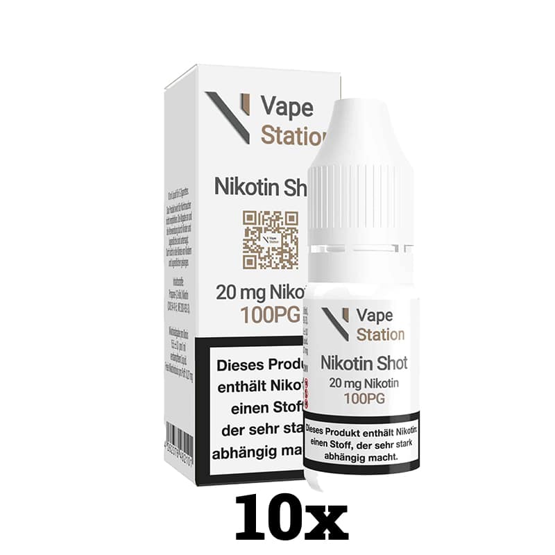 10er-Packung Vape Station Nikotin Shot 100PG 20mg