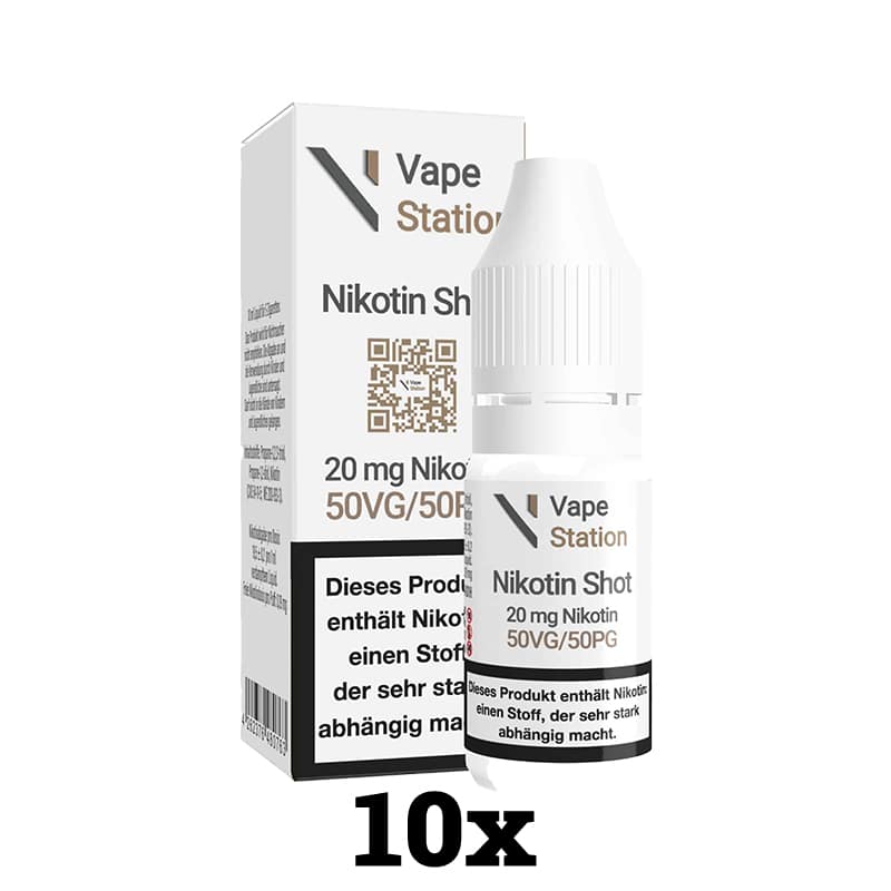 10er-Packung Vape Station Nikotin Shot 50VG/50PG 20mg