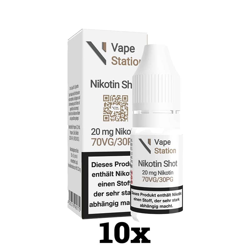 10er-Packung Vape Station Nikotin Shot 70VG/30PG 20mg
