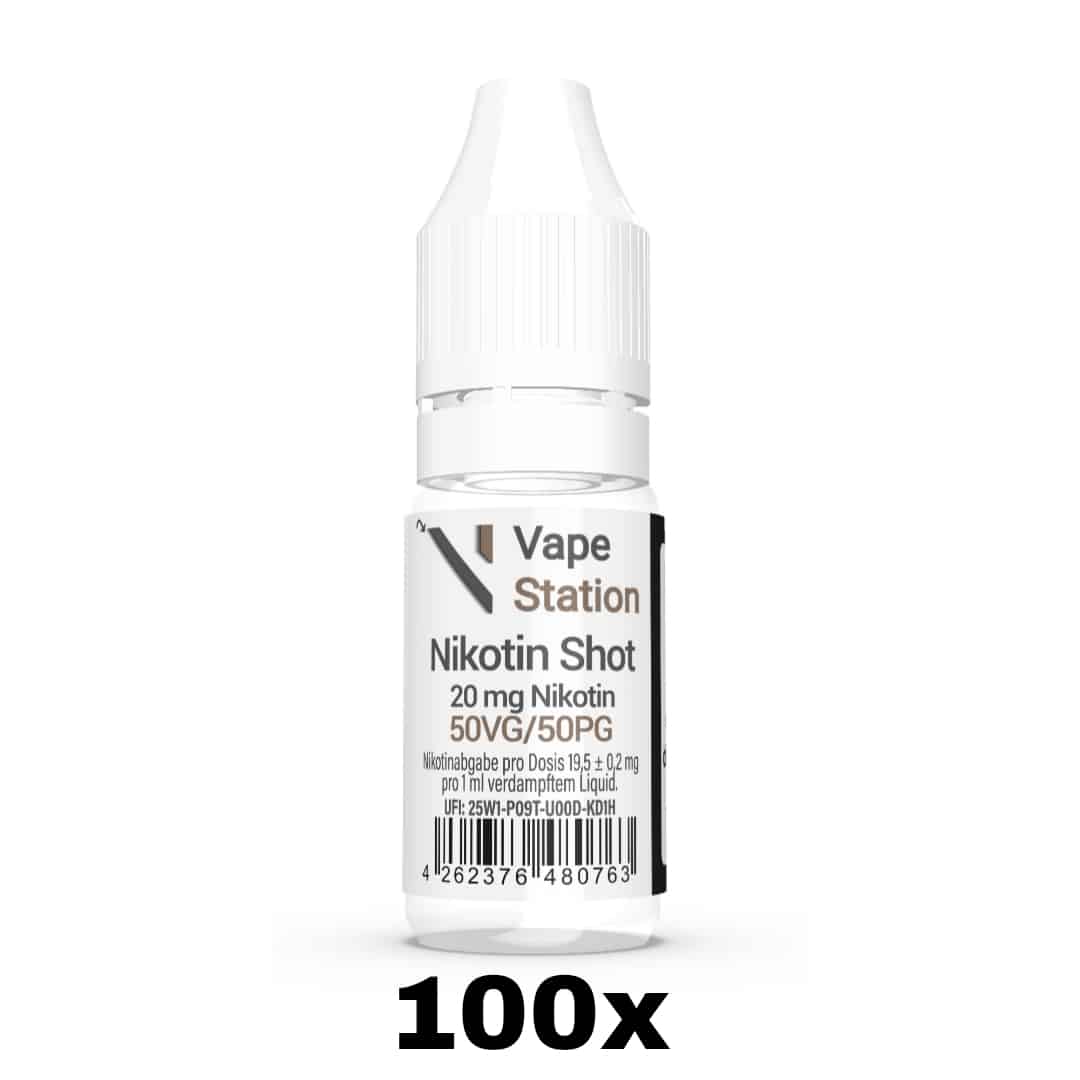 100er-Packung Vape Station Nikotin Shot 50VG/50PG 20mg