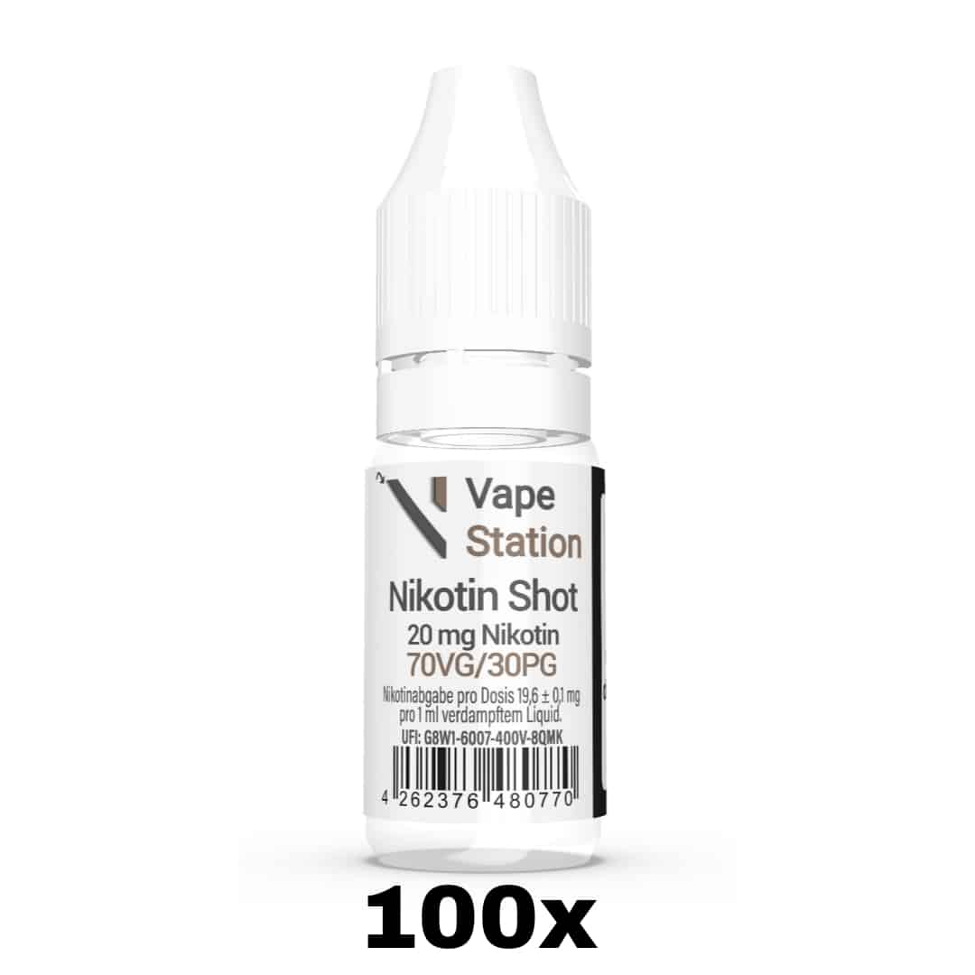 100er-Packung Vape Station Nikotin Shot 70VG/30PG 20mg