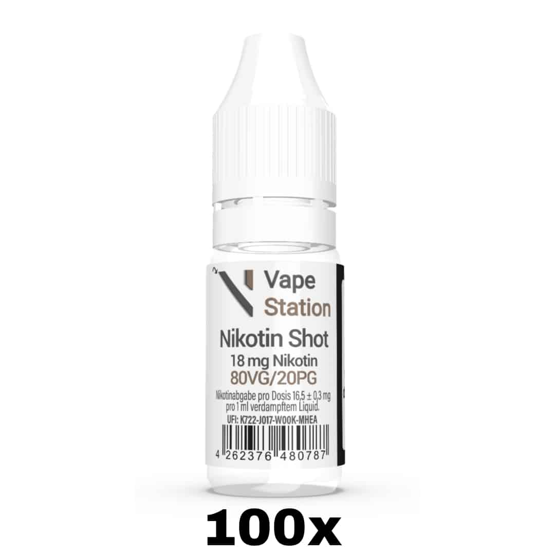 100er-Packung Vape Station Nikotin Shot 80VG/20PG 18mg