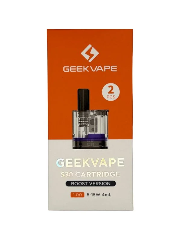 Verpackung der Geekvape S30 Cartridge Boost Version mit 1,0 Ohm Coil im 2er-Pack.