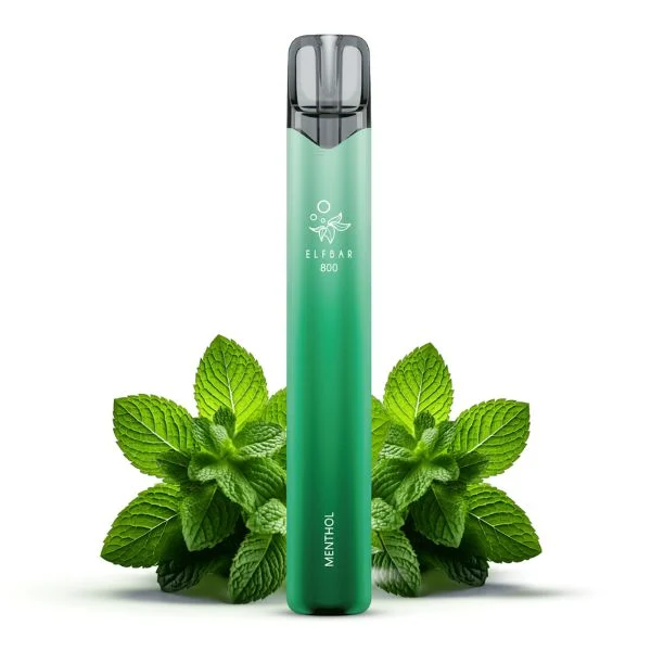 ElfBar 800 Menthol Vape vor frischen Minzblättern.