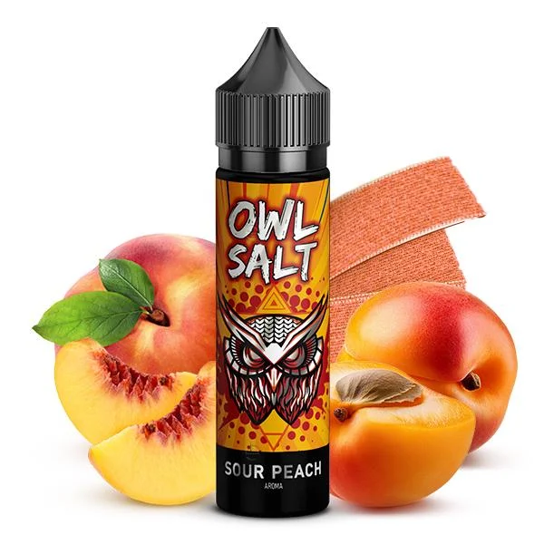 OWL Salt Longfill Sour Peach Aroma – Süß-saure Drachenzungen mit intensivem Pfirsichgeschmack, 10 ml in 60 ml Flasche