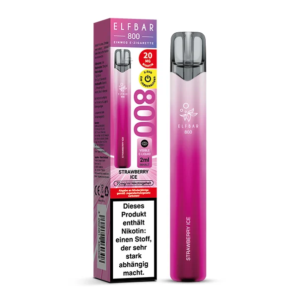 ElfBar 800 Strawberry Ice Vape mit Verpackung in Nahaufnahme