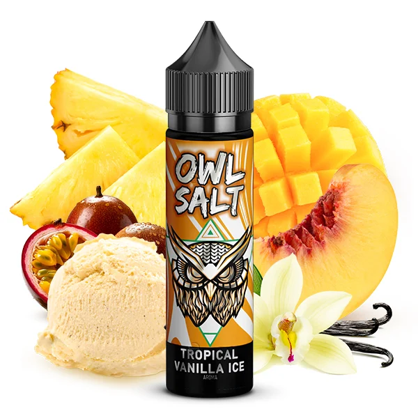 Owl Salt Longfill Tropical Vanilla Ice Aroma – Cremige Vanille-Eiscreme mit tropischen Früchten wie Ananas, Mango, Passionsfrucht und Pfirsich, 10 ml in 60 ml Flasche