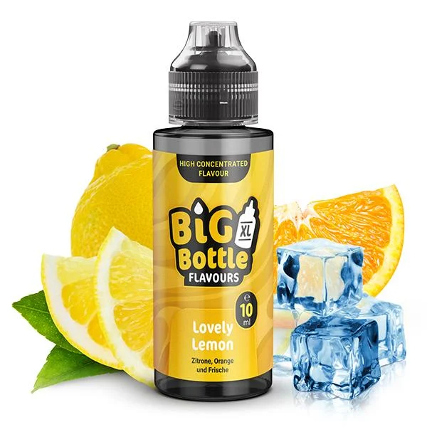 Big Bottle Lovely Lemon Aroma – Erfrischender Mix aus Zitrone, Orange und sanfter Frische, 10 ml Aroma in 120 ml Longfill-Flasche