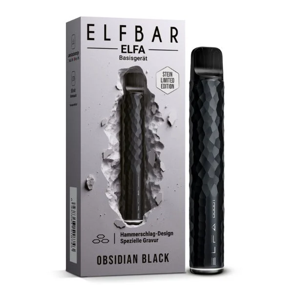 ElfBar ELFA Akkuträger Limited Edition in Obsidian Black mit Steinoptik und Verpackung