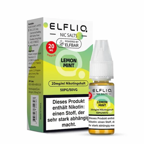 ElfBar ELFLIQ Liquid Lemon Mint 20 mg Nikotinsalz – Flasche und Originalverpackung