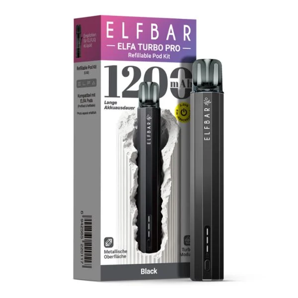 ElfBar ELFA Turbo Pro Pod Kit Black mit Produktverpackung