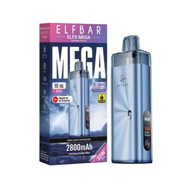 ElfBar ELFX Mega Pod Kit Cyan mit Originalverpackung und 10 ml Pod