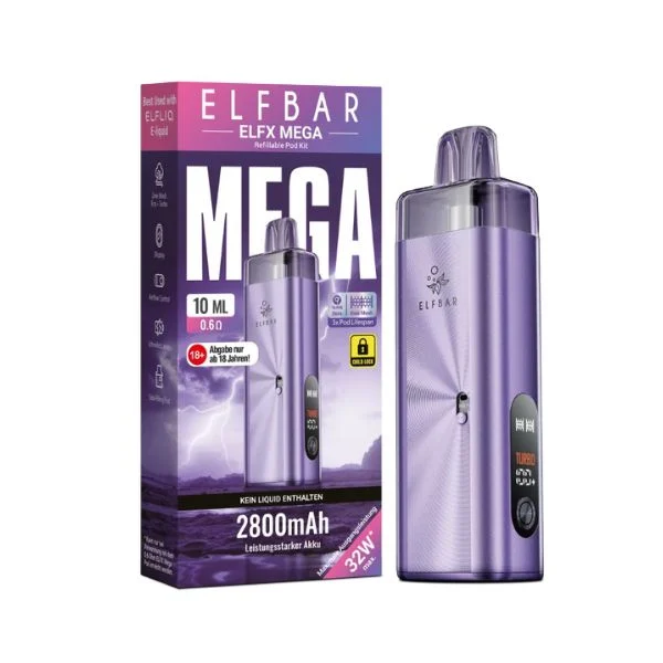 ElfBar ELFX Mega Pod Kit Purple mit Originalverpackung und 10 ml Pod