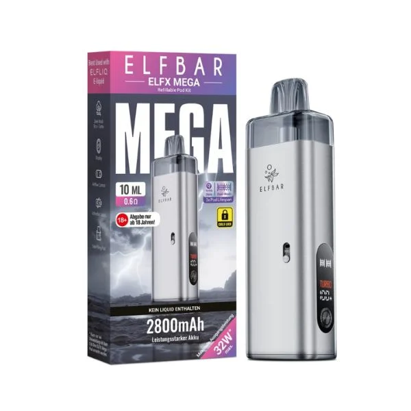ElfBar ELFX Mega Pod Kit Silver mit Originalverpackung und 10 ml Pod