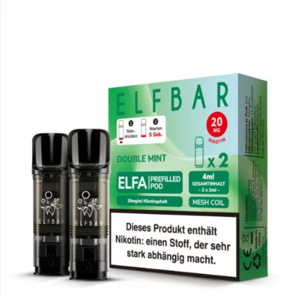 ElfBar ELFA Pods Double Mint Verpackung mit zwei Prefilled Pods und 20 mg Nikotin